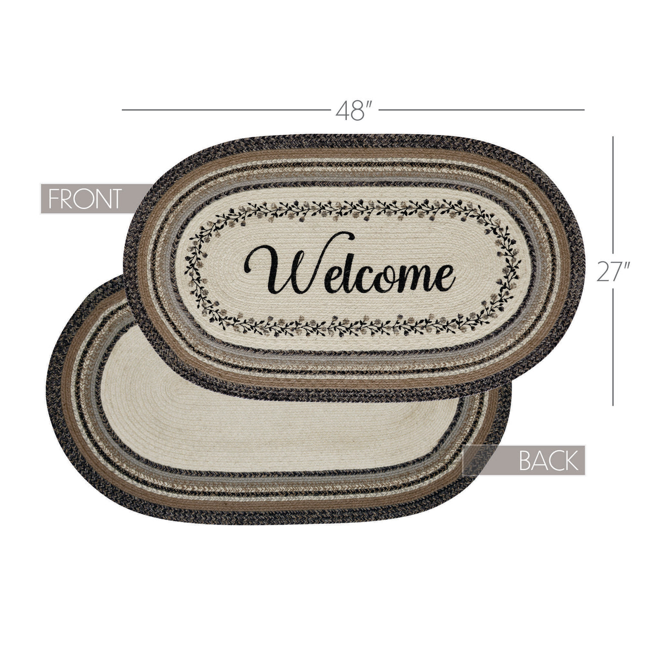 Floral Vine Jute Braided Rug Oval with Rug Pad 27"x48" VHC Brands - The Fox Decor