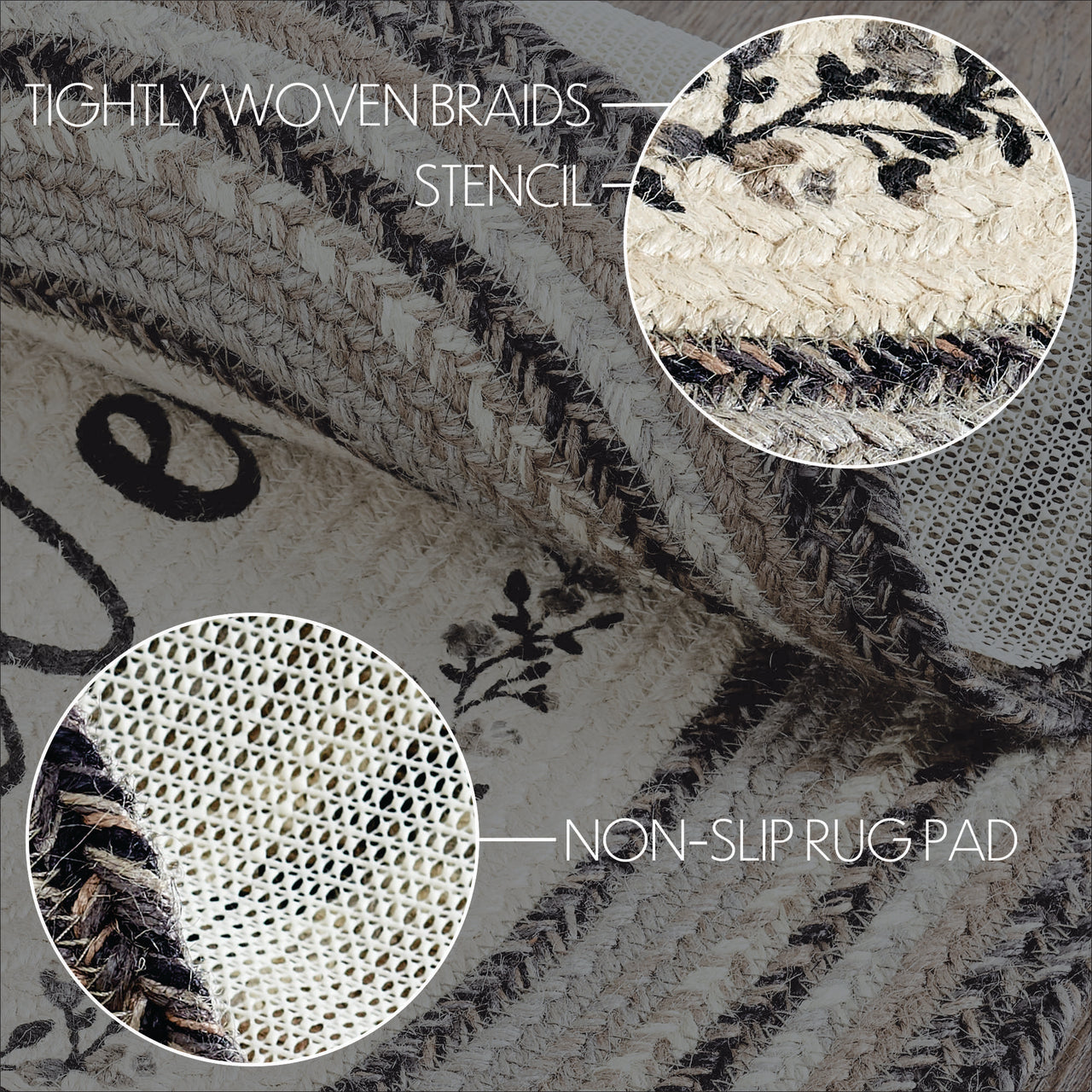 Floral Vine Jute Braided Rug Oval with Rug Pad 27"x48" VHC Brands - The Fox Decor
