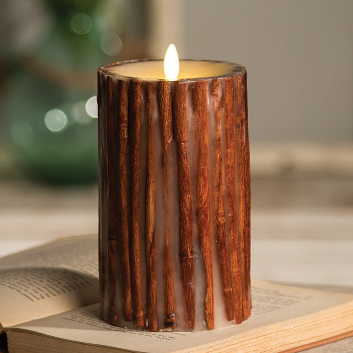 Cinnamon Stick Luminara, 4"x7" Pillar Candle with a realistic flickering flame - The Fox Decor