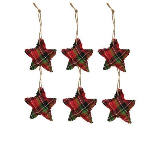 6/Set, Red & Green Plaid Star Ornaments