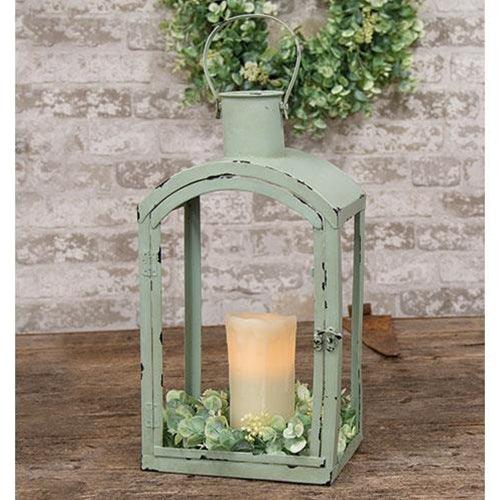 Distressed Green Lantern w/Glass, Lg - The Fox Decor