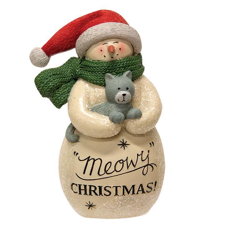 Resin Meowy Christmas Snowman With Cat - The Fox Decor
