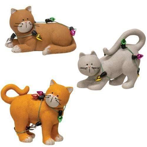 3/Set, Resin Cats Wrapped in Christmas Lights - The Fox Decor