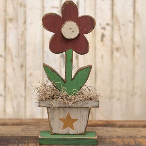 Distressed Wooden Potted Daisy On Base - The Fox Decor