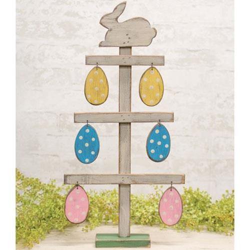 Distressed Wooden Easter Egg & Bunny Tree - The Fox Decor