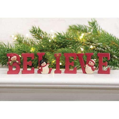 7/Set, Resin "Believe" Letters With Snowmen - The Fox Decor