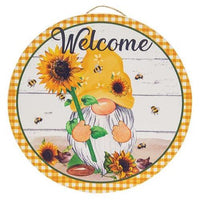 Thumbnail for Welcome Sunflower & Bee Gnome Round Sign - The Fox Decor