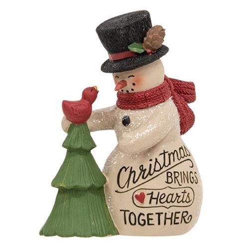 Christmas Brings Hearts Together Resin Snowman - The Fox Decor