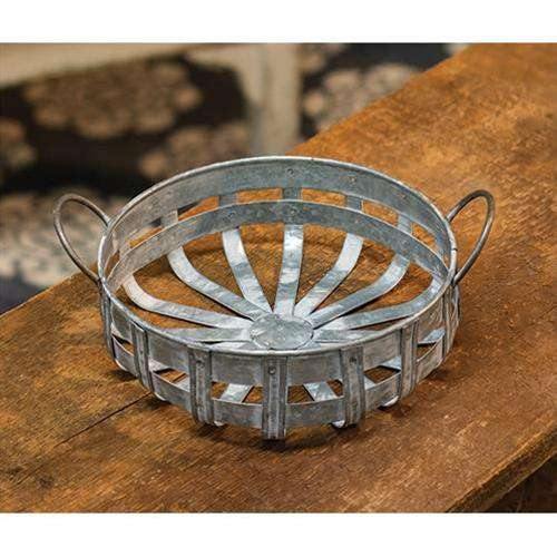 Washed Galvanized Metal Basket with Handles - The Fox Decor