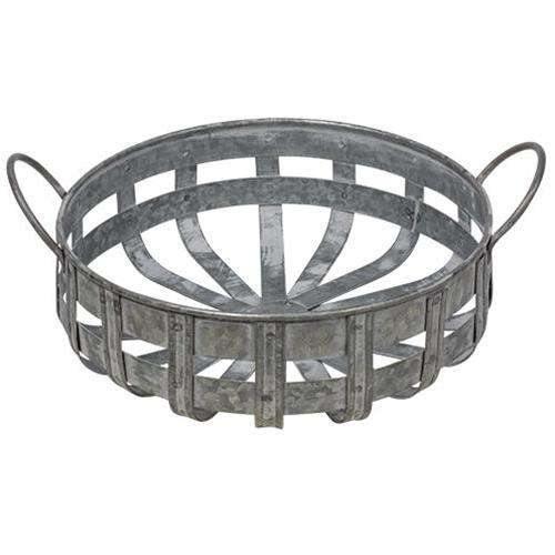 Washed Galvanized Metal Basket with Handles - The Fox Decor