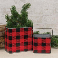 Thumbnail for 2/Set, Nesting Metal Buffalo Check Buckets - The Fox Decor