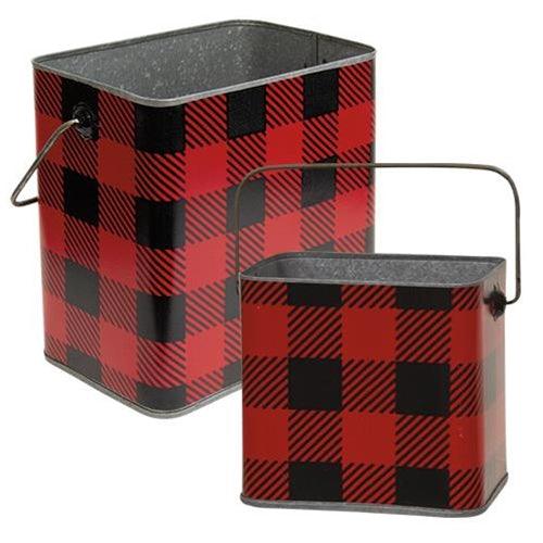 2/Set, Nesting Metal Buffalo Check Buckets - The Fox Decor