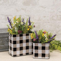 Thumbnail for 2/Set, Black & White Buffalo Check Canisters w/Handles - The Fox Decor