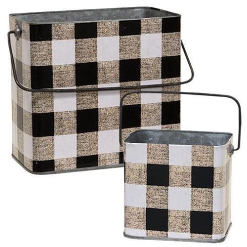 2/Set, Black & White Buffalo Check Canisters w/Handles - The Fox Decor
