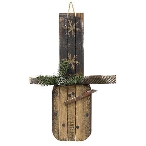 Primitive Lath Hanging Snowman w/Flakes, 2 Foot - The Fox Decor