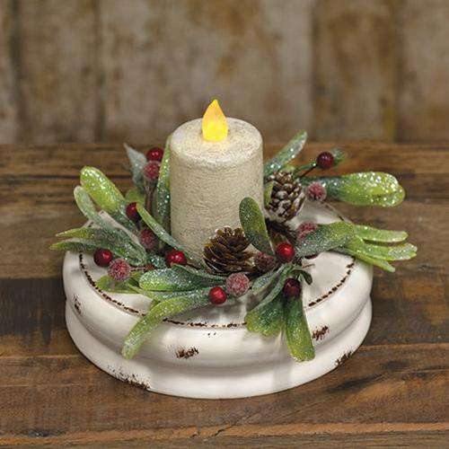 White Distressed Double Candle Plate, 7" - The Fox Decor
