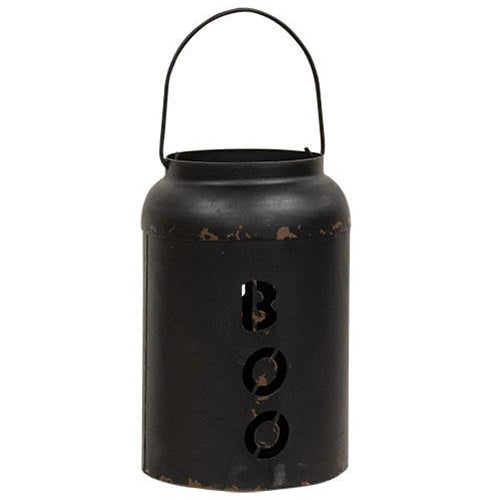 Distressed Black Metal "Boo" Luminary - The Fox Decor