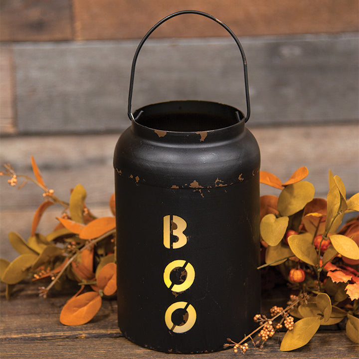 Distressed Black Metal "Boo" Luminary - The Fox Decor