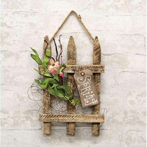 Spring Hanging Lath Gate w/Pink Flowers, 13"