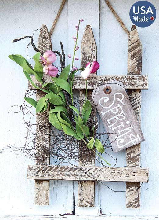 Spring Hanging Lath Gate w/Pink Flowers, 13" - The Fox Decor