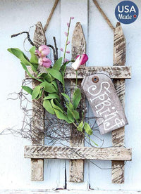 Spring Hanging Lath Gate w/Pink Flowers, 13