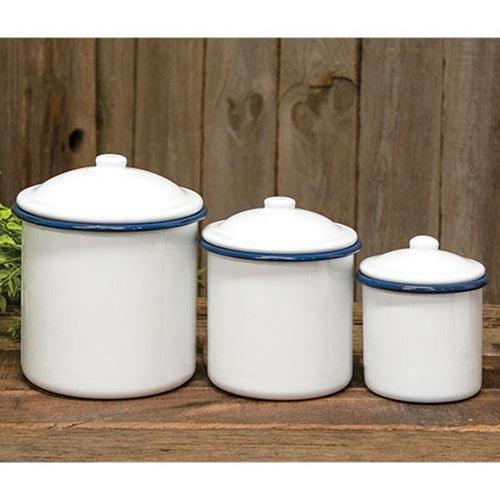 3/Set, Blue Rim Enamel Canisters - The Fox Decor