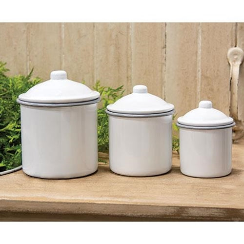 3/Set, Gray Rim Enamelware Canisters