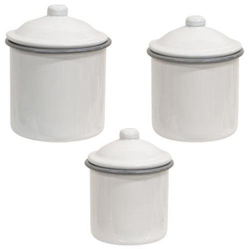 3/Set, Gray Rim Enamelware Canisters - The Fox Decor