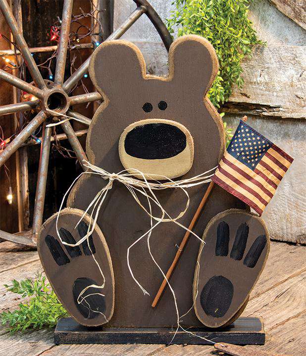 Wooden Americana Teddy on Base