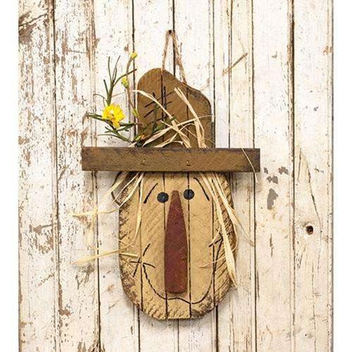 Hanging Lath Scarecrow Head w/Fall Flowers, 16" - The Fox Decor