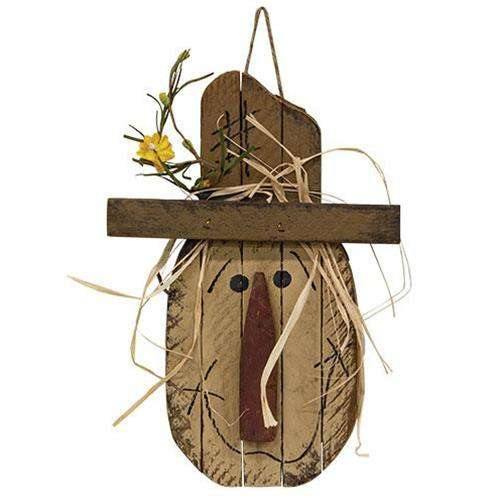 Hanging Lath Scarecrow Head w/Fall Flowers, 16" - The Fox Decor