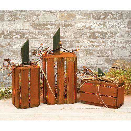 Orange Vertical Pumpkin Crate Lantern, 13.5" - The Fox Decor