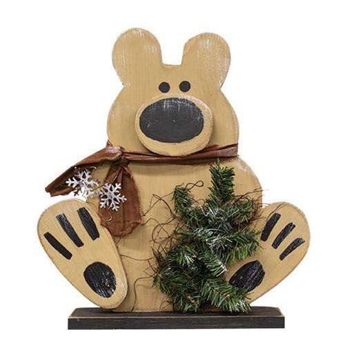 Wooden Polar Bear on Base, 19" Christmas Decor - The Fox Decor