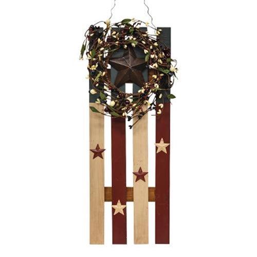 Hanging Wood Slat Americana Flag, 2/Set