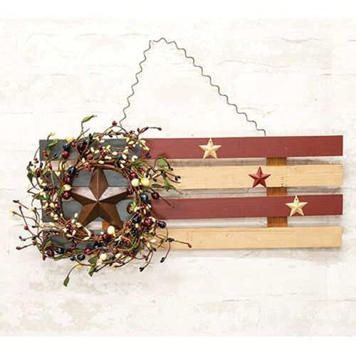 Hanging Wood Slat Americana Flag, 2/Set