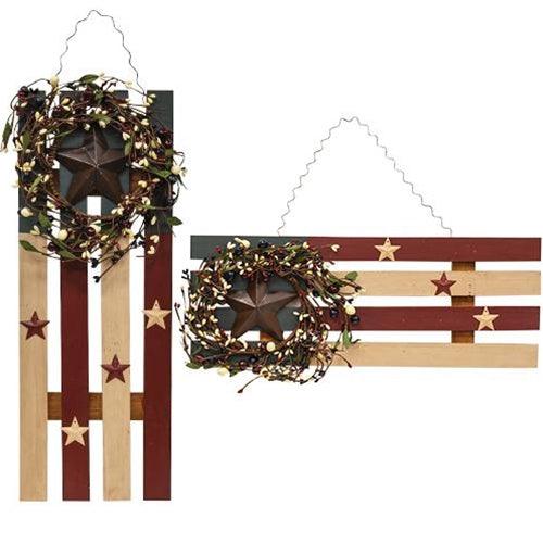 Hanging Wood Slat Americana Flag, 2/Set