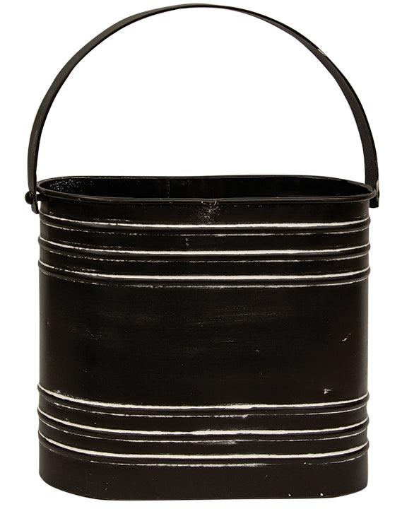 Black Distressed Metal Oval Flower Bucket With Handle