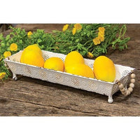 Thumbnail for Shabby Chic Ornate Metal Tray w/Bead Handles - The Fox Decor