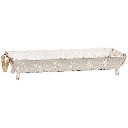 Shabby Chic Ornate Metal Tray w/Bead Handles - The Fox Decor
