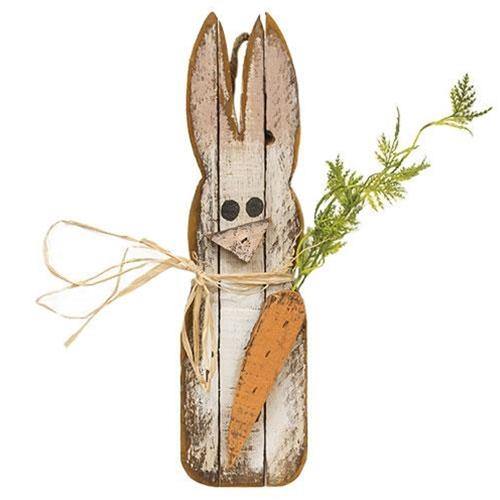 Skinny Lath Bunny With Carrot, White - The Fox Decor