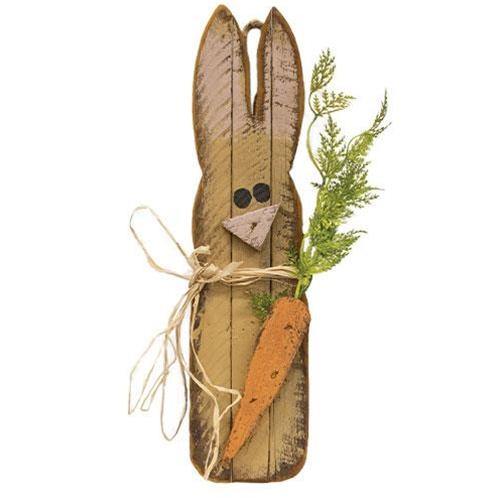 Skinny Lath Bunny With Carrot, Yellow - The Fox Decor