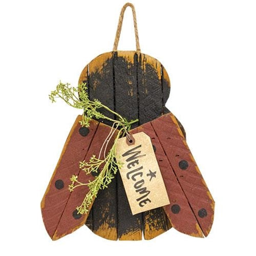 Hanging Lath "Welcome" Ladybug