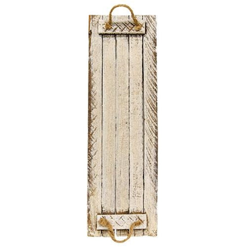 Distressed White Lath Tray With Jute Handles