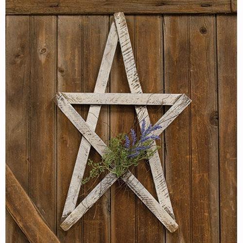 Whitewashed Lath Folk Star w/Florals, 30" - The Fox Decor