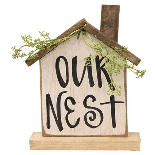 "Our Nest" Wooden Farmhouse on Base