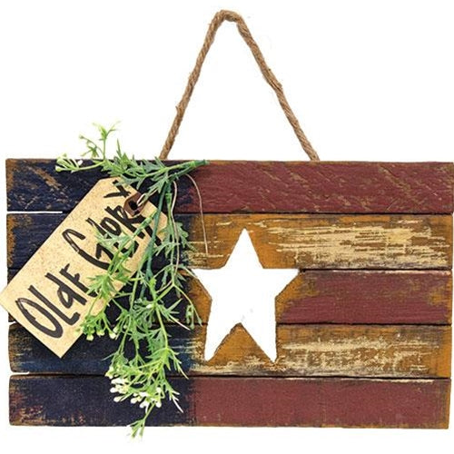Distressed Lath Flag w/Star Cutout & "Olde Glory" Tag - The Fox Decor