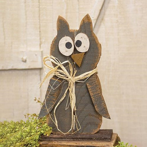 Rustic Wooden Owl on Base