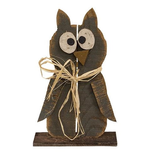 Rustic Wooden Owl on Base