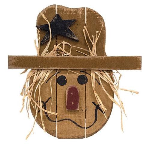 Rustic Wood Hanging Happy Scarecrow Head - The Fox Decor