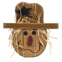 Thumbnail for Rustic Wood Hanging Happy Scarecrow Head